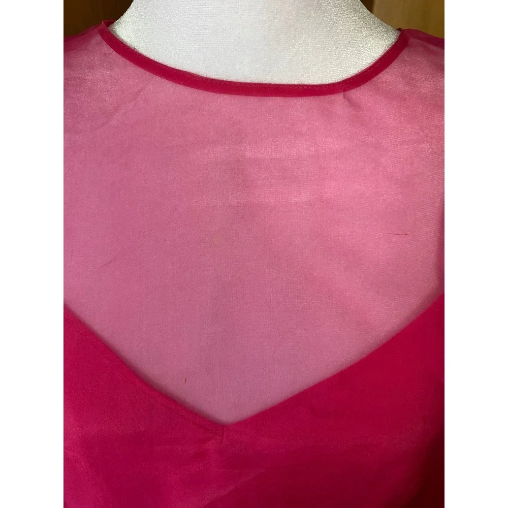Cinq a Sept Katerina 100% Silk Sheer Hot Pink Puff Sleeve Blouse Top Small Luxe - Picture 8 of 9